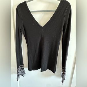COPY - Free people, NWOT MEDIUM black waffle long sleeve top. Lace/embroidered …